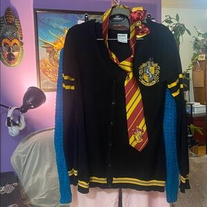 Black and Gold Cardigan with Tie and Hair Bow Hufflepuff